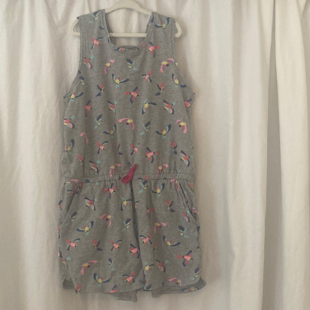 Spotted Zebra girls cotton romper, tropical bird pattern, size 14-16 (xxl)